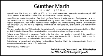Traueranzeige von Günther Marth von Frankenpost