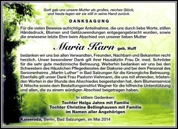 Traueranzeige von Maria Karn von Südthüringer Presse