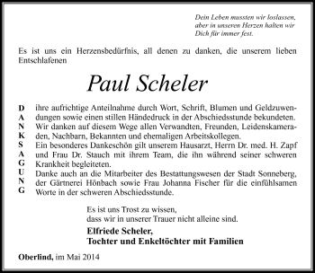 Traueranzeige von Paul Scheler von Südthüringer Presse