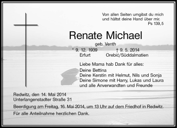 Traueranzeige von Renate Michael von Neue Presse Coburg