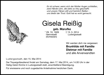 Traueranzeige von Gisela Reißig von Neue Presse Coburg