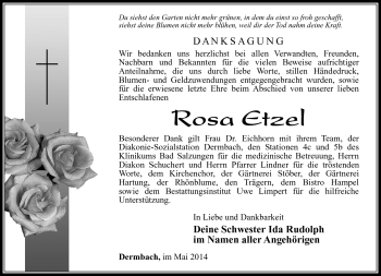 Traueranzeige von Rosa Etzel von Südthüringer Presse