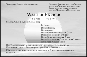Traueranzeige von Walter Färber von Frankenpost