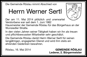 Traueranzeige von Werner Sertl von Frankenpost