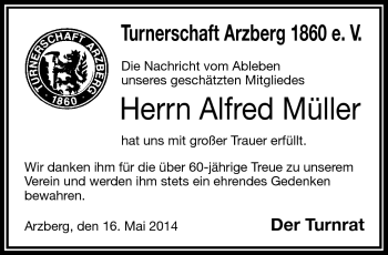 Traueranzeige von Alfred Müller von Frankenpost