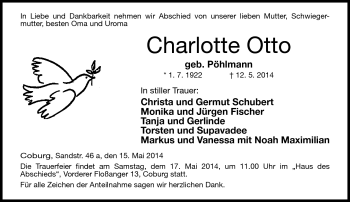 Traueranzeige von Charlotte Otto von Neue Presse Coburg