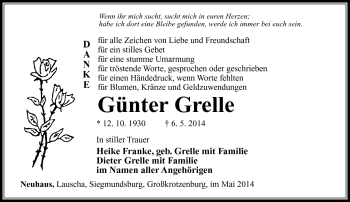 Traueranzeige von Günter Grelle von Südthüringer Presse