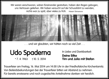 Traueranzeige von Udo Spaderna von Frankenpost