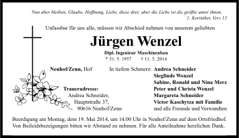 Traueranzeige von Jürgen Wenzel von Frankenpost