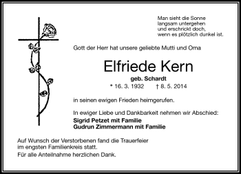 Traueranzeige von Elfriede Kern von Frankenpost