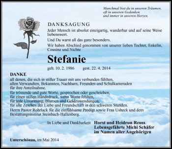 Traueranzeige von Stefanie Reuss von Südthüringer Presse