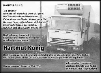 Traueranzeige von Hartmut König von Südthüringer Presse