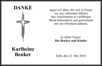 Traueranzeige von Karlheinz Benker von Frankenpost