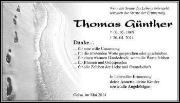 Traueranzeige von Thomas Günther von Südthüringer Presse