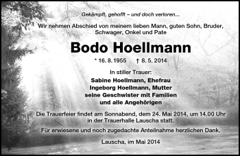 Traueranzeige von Bodo Hoellmann von Südthüringer Presse