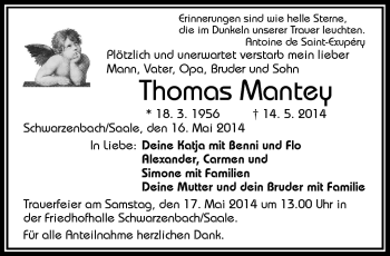 Traueranzeige von Thomas Mantey von Frankenpost
