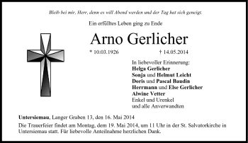 Traueranzeige von Arno Gerlicher von Neue Presse Coburg