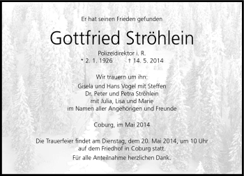 Traueranzeige von Gottfried Ströhlein von Neue Presse Coburg