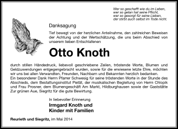Traueranzeige von Otto Knoth von Südthüringer Presse