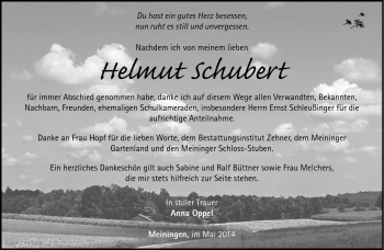 Traueranzeige von Helmut Schubert von Südthüringer Presse