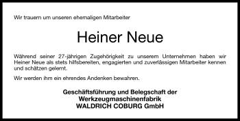 Traueranzeige von Heiner Neue von Neue Presse Coburg