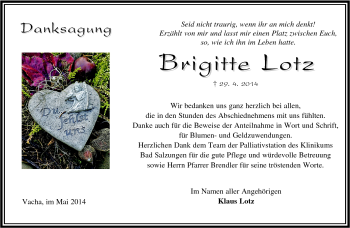 Traueranzeige von Brigitte Lotz von Südthüringer Presse