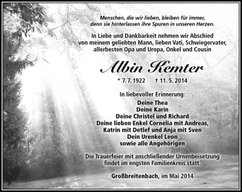 Traueranzeige von Albin Kemter von Südthüringer Presse