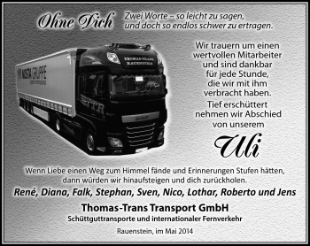 Traueranzeige von Uli  von Südthüringer Presse