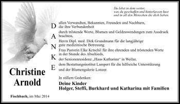 Traueranzeige von Christine Arnold von Südthüringer Presse