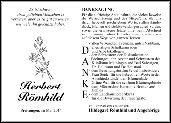 Traueranzeige von Herbert Römhild von Südthüringer Presse