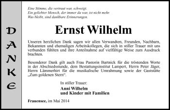 Traueranzeige von Ernst Wilhelm von Südthüringer Presse
