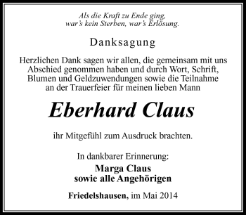 Traueranzeige von Eberhard Claus von Südthüringer Presse