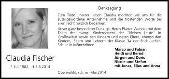 Traueranzeige von Claudia Fischer von Neue Presse Coburg