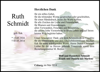 Traueranzeige von Ruth Schmidt von Neue Presse Coburg