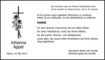 Traueranzeige von Johanna Appel von Neue Presse Coburg