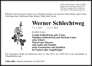 Traueranzeige von Werner Schlechtweg von Südthüringer Presse