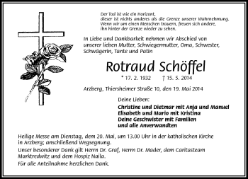 Traueranzeige von Rotraud Schöffel von Frankenpost