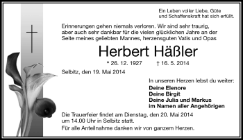 Traueranzeige von Herbert Häßler von Frankenpost