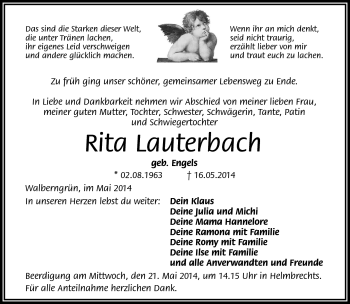 Traueranzeige von Rita Lauterbach von Frankenpost