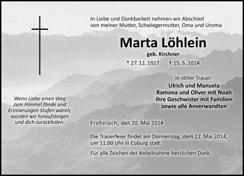 Traueranzeige von Marta Löhlein von Neue Presse Coburg