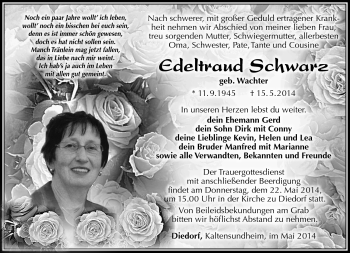 Traueranzeige von Edeltraud Schwarz von Südthüringer Presse