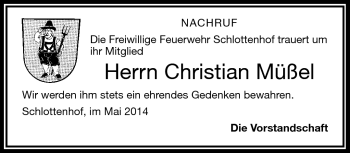 Traueranzeige von Christian Müßel von Frankenpost