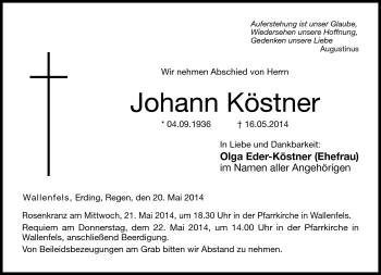 Traueranzeige von Johann Köstner von Neue Presse Coburg