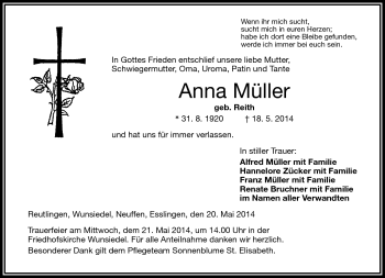 Traueranzeige von Anna Müller von Frankenpost