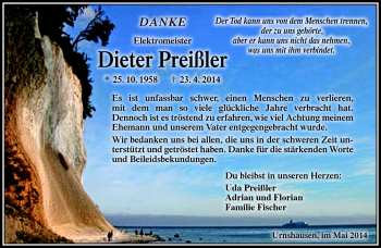 Traueranzeige von Dieter Preißler von Südthüringer Presse