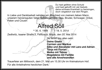 Traueranzeige von Alfred Söll von Frankenpost