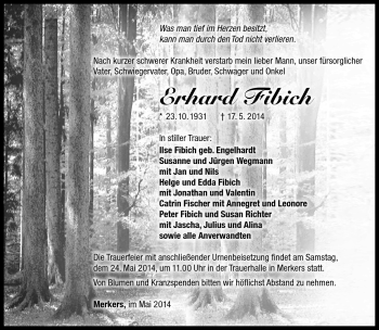 Traueranzeige von Erhard Fibich von Südthüringer Presse