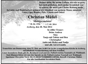 Traueranzeige von Christian Müßel von Frankenpost