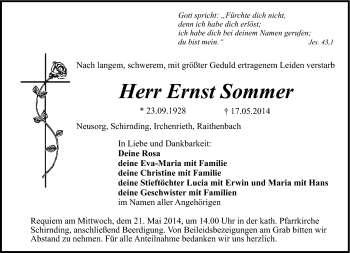 Traueranzeige von Ernst Sommer von Frankenpost