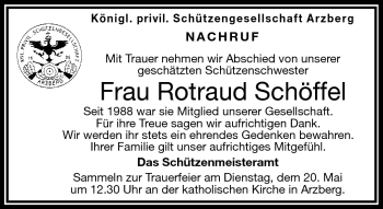 Traueranzeige von Rotraud Schöffel von Frankenpost